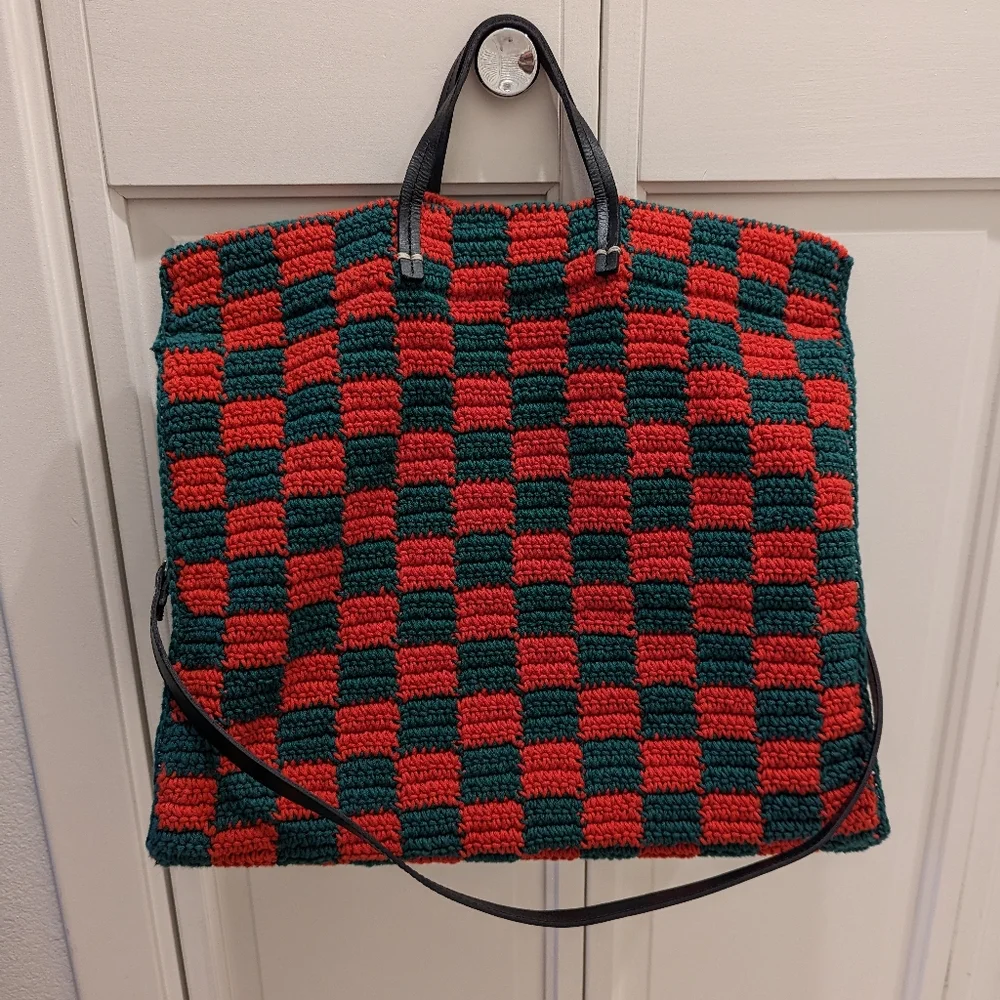 Clare V deep sea and blood orange Crochet Checkerboard Tote - Picture 10 of 10